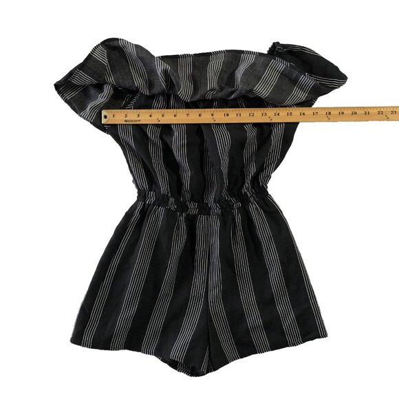 Lucca Romper Womens Size XS Black & White Striped Off-Shoulder Ruffled - Picture 4 of 6